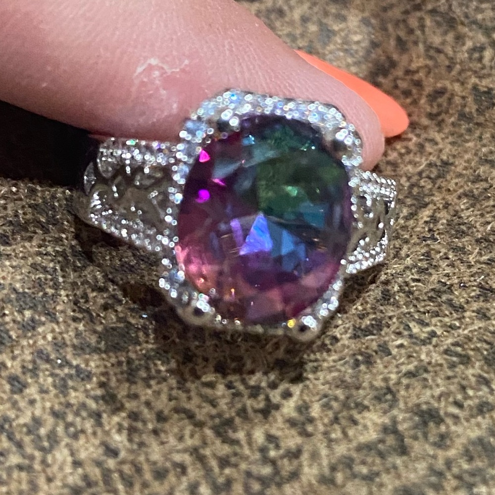 Ladies multi colored stone silver ring